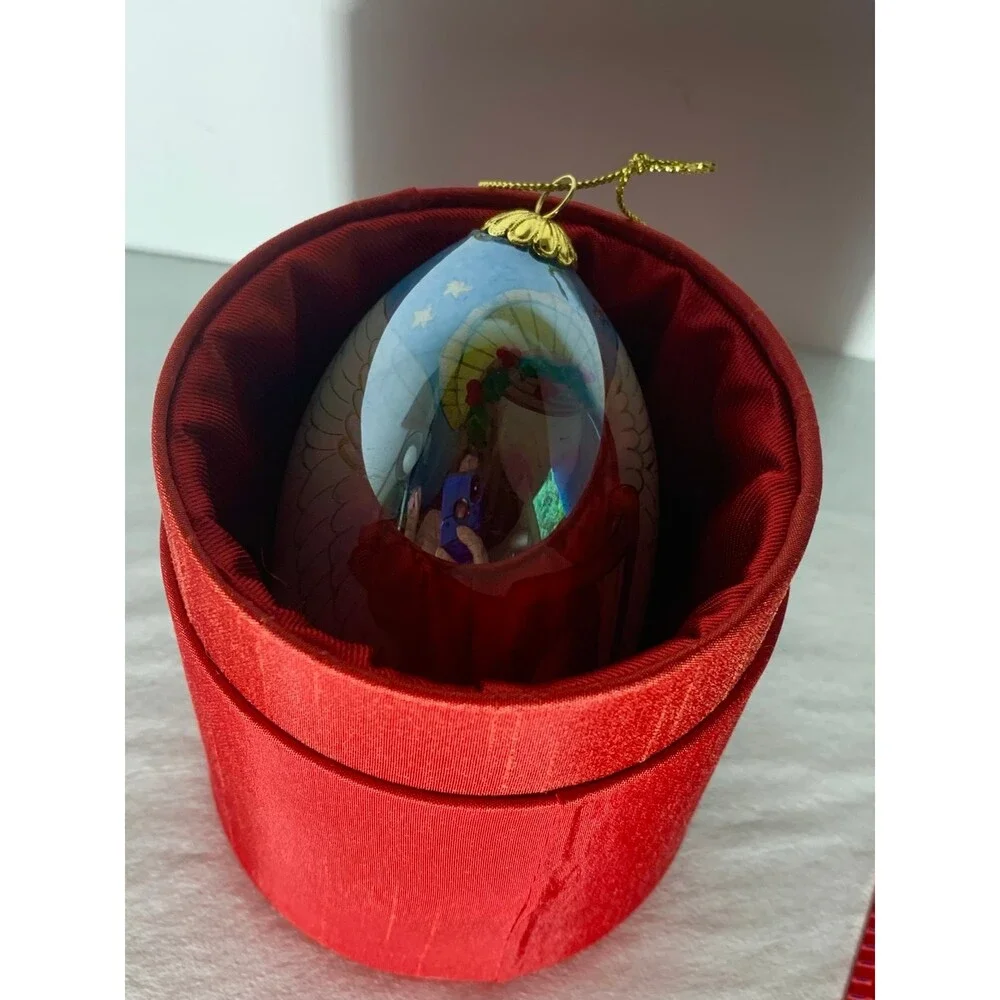 Li Bien Ornament Teardrop Reverse Painted Angel Playing Harp With Box